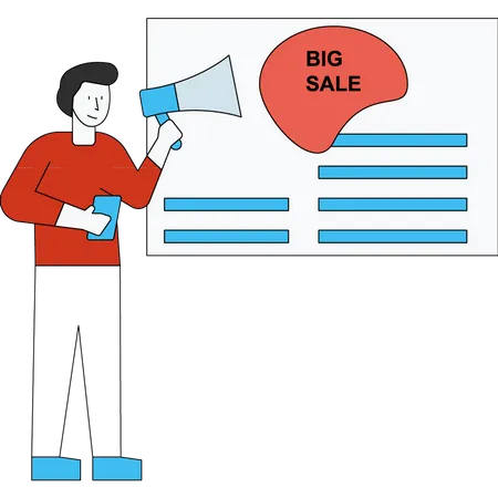 Man announcing big sale  Illustration