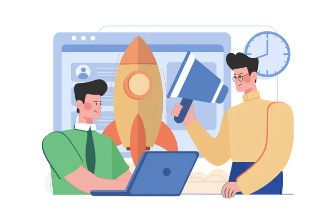 Man And Woman Working On Business Startup Illustration