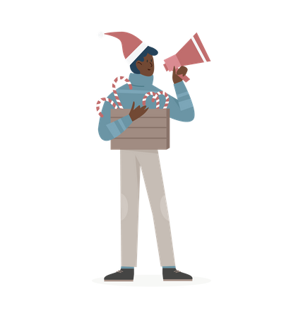 Man announcing christmas sale  Illustration