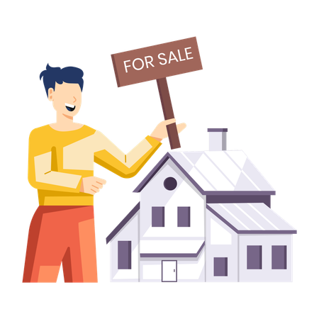 Man announcing house for sale  Illustration