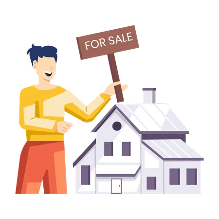 Man announcing house for sale  Illustration