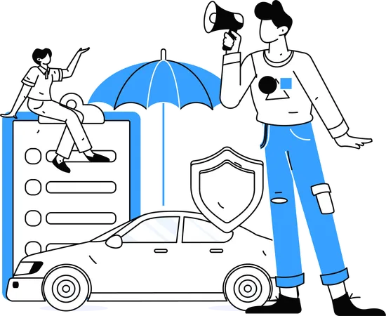 Man announcing insurance offers on car  Illustration