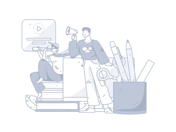 Man announcing Online lecture  Illustration