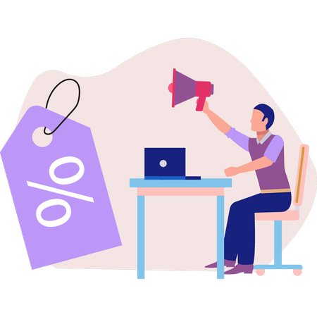 Man announcing online sale  Illustration