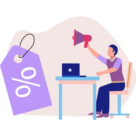 Man announcing online sale  Illustration