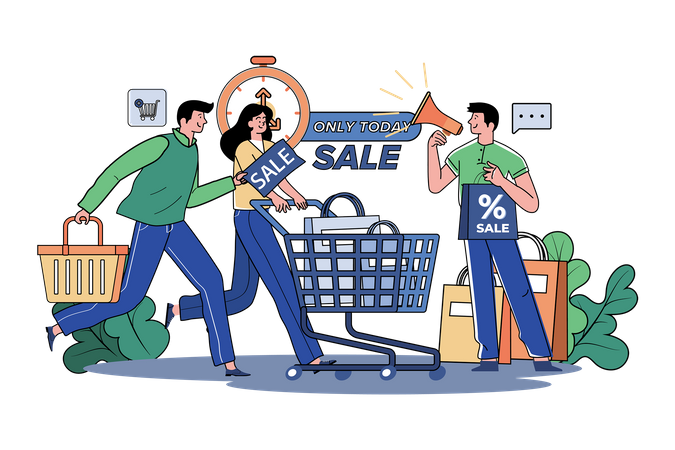 Man Announcing Shopping Sale Illustration