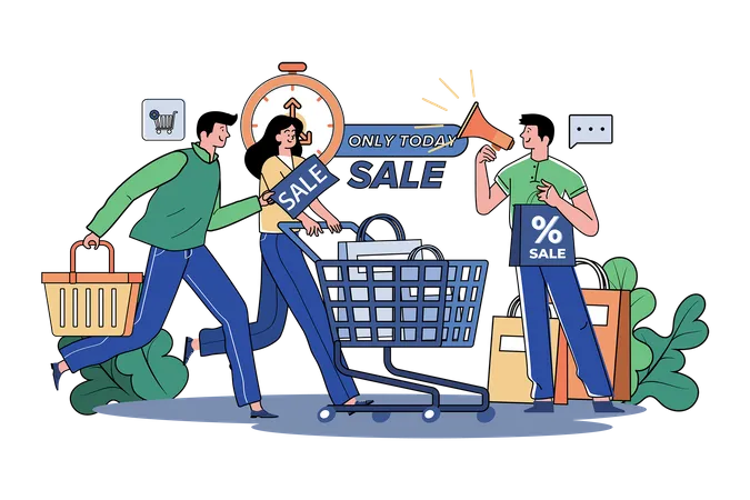 Man Announcing Shopping Sale Illustration
