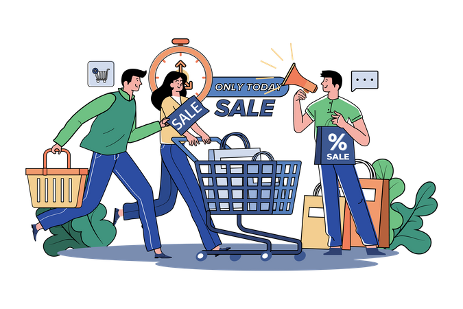 Man Announcing Shopping Sale  Illustration