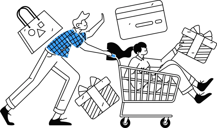 Man ans girl going for shopping while getting shopping reward  Illustration