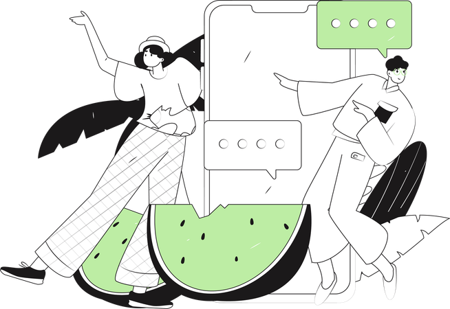Man ans woman chatting on mobile for summer planning  Illustration