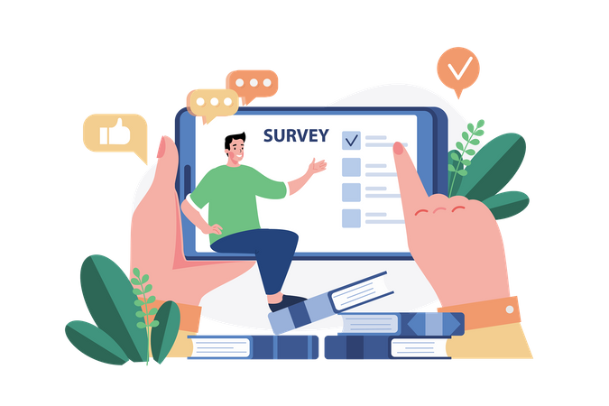 Man answering online survey  Illustration