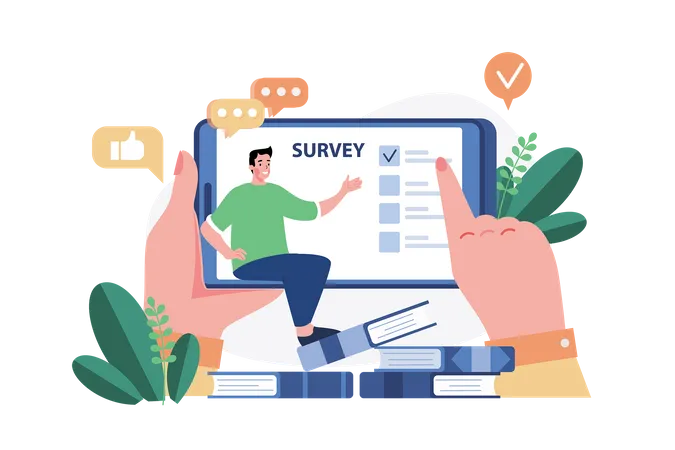 Man answering online survey  Illustration