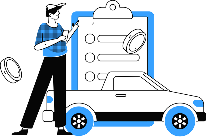 Man applies his car for insurance registration  Illustration