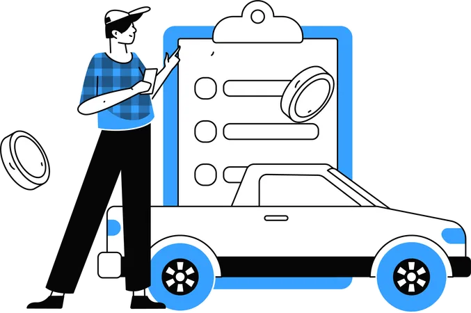 Man applies his car for insurance registration  Illustration