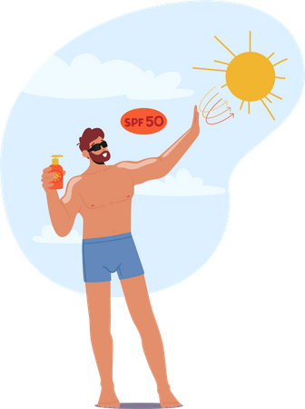 Man Applies Sunscreen To Protect Skin From Harmful Uv Rays While Enjoying Beach Day  Illustration