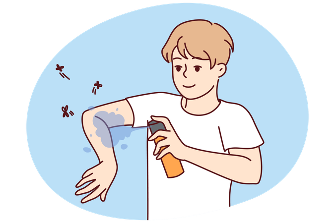 Man apply anti-mosquito spray on arm  Illustration