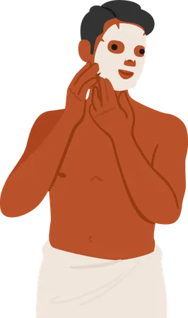 Man Embracing Self Care Apply Face Mask For A Revitalized Complexion This Essential Step In The Male Beauty Routine Promotes Healthier Skin And A Confident Appearance Cartoon Vector Illustration イラスト