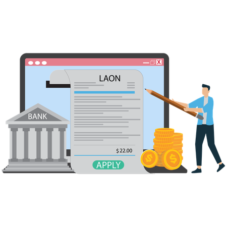 Man Applying for Bank Loan  Illustration