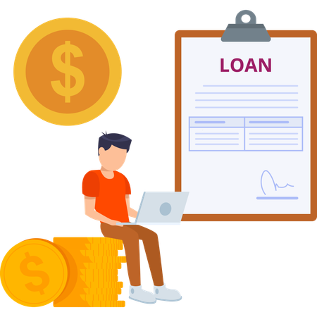 Man applying for loan using laptop  Illustration