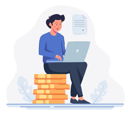 Man applying for loan using laptop  Illustration