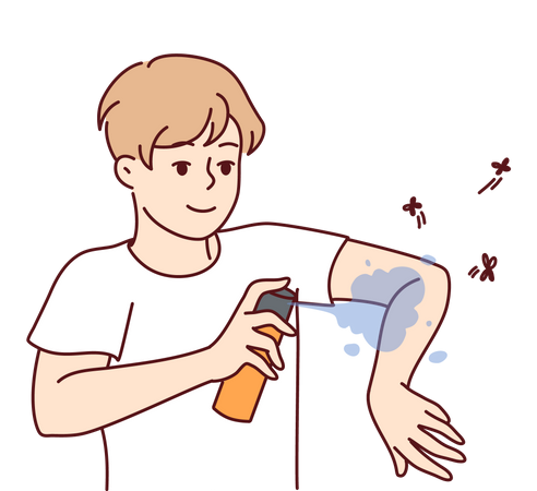 Man applying mosquito repellent on body Illustration