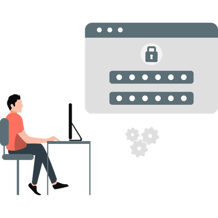 Man applying security lock on his system  Illustration