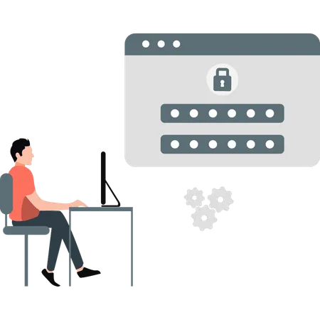 Man applying security lock on his system  Illustration