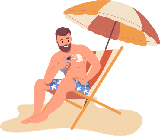 Man applying sunscreen spray  Illustration