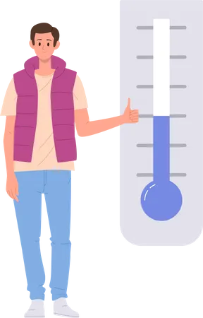 Young man gesturing like approving normal weather temperature condition  Illustration