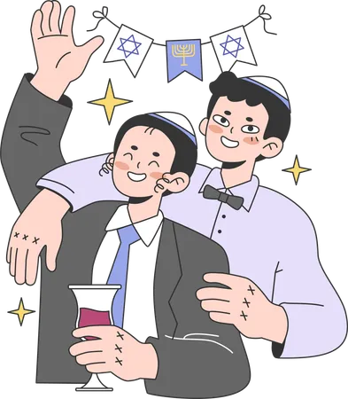 Man are enjoying Hanukkah party  Illustration