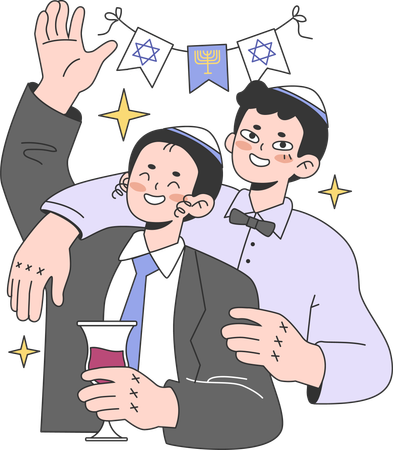 Man are enjoying Hanukkah party  일러스트레이션