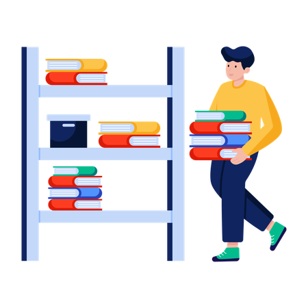 Man arranges Books in rack  Illustration