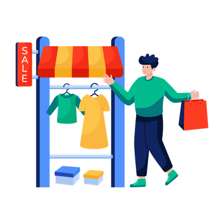 Man arranges on Cloth racks  Illustration