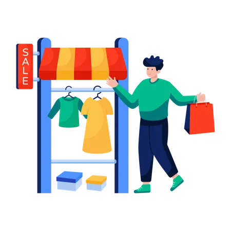 Man arranges on Cloth racks  Illustration