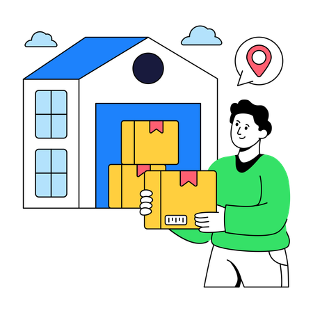 Man arranges stock in Warehouse  Illustration