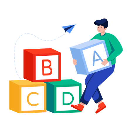 Man arranging Abc blocks  Illustration