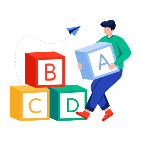 Man arranging Abc blocks  Illustration