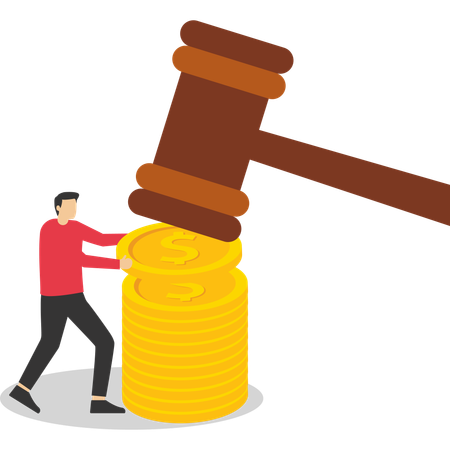 Man arranging coins near legal gravel  Illustration