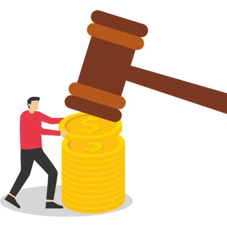Man arranging coins near legal gravel  Illustration