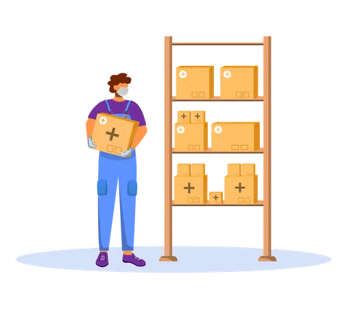 Man arranging medical stock boxes Illustration