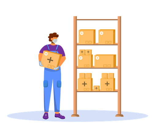 Man arranging medical stock boxes  Illustration