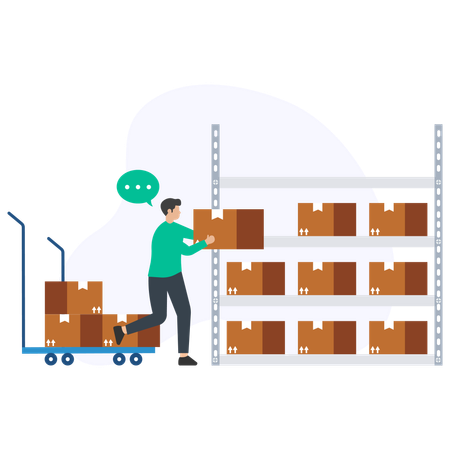 Man arranging Package in Warehouse  Illustration