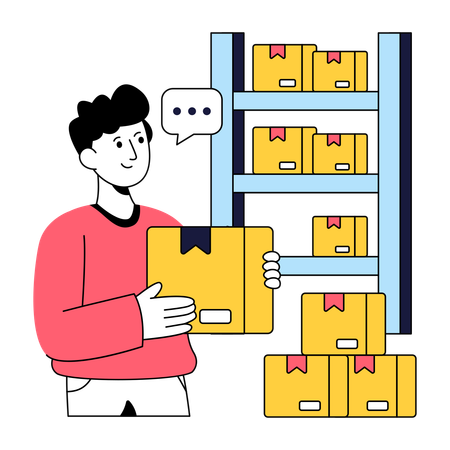 Man arranging Parcel in Racks  Illustration