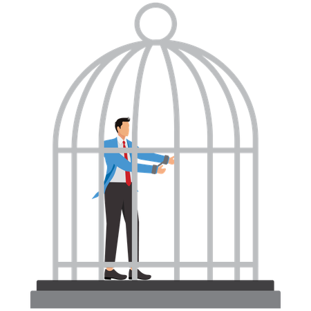 Man arrested in cage  Illustration