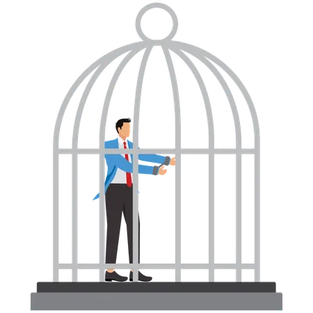 Man arrested in cage  Illustration