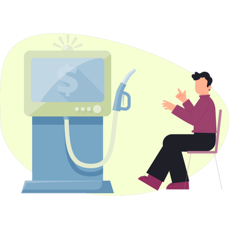 Man arrives at fuel pump  Illustration