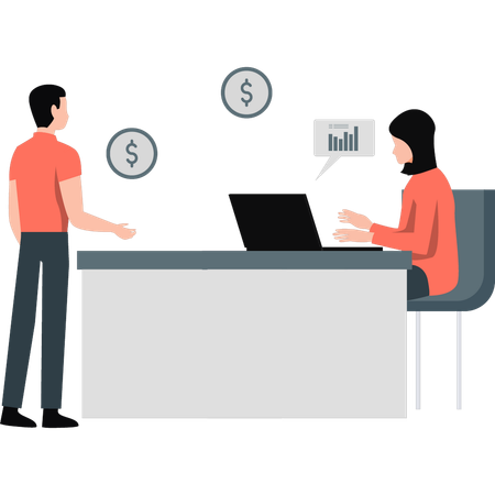 Man asking about dollar rate from girl  Illustration