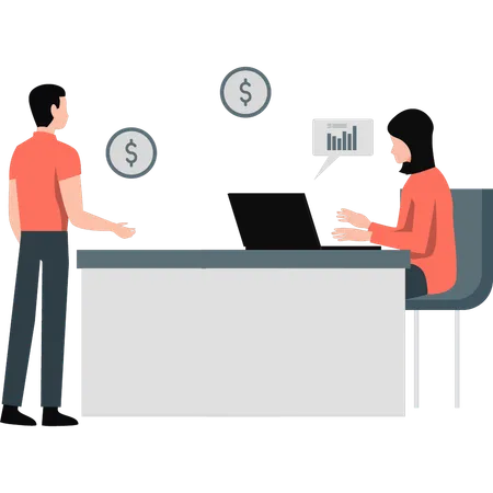 Man asking about dollar rate from girl  Illustration