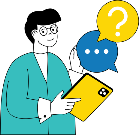 MAn  asking question online  イラスト