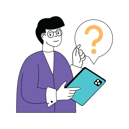 Man asking question online  イラスト